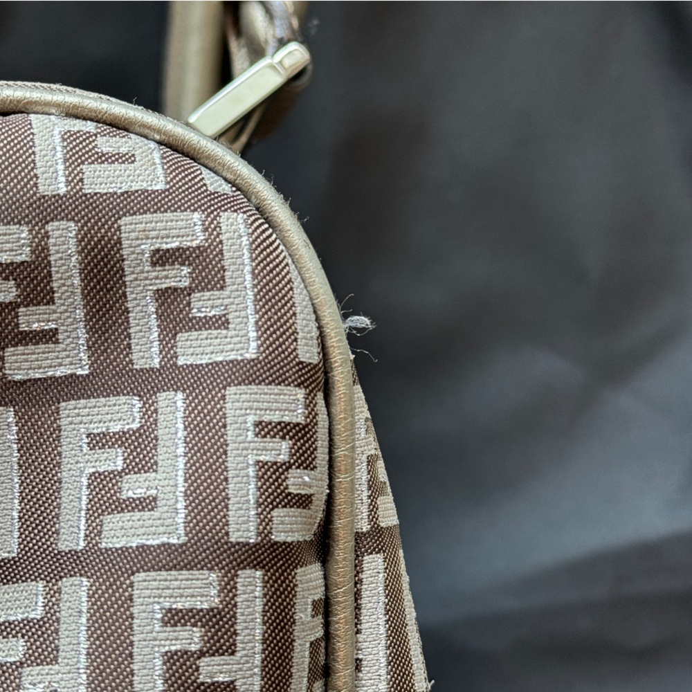VINTAGE🤎Fendi🤎Zucchino Canvas Small Forever Bauletto Boston Bag - Picture 7 of 14